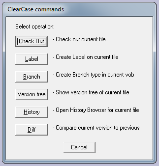 ClearCase tools dialog box for read-only file