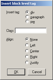 Justify/align dialog box
