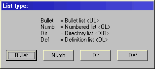 Insert List dialog box