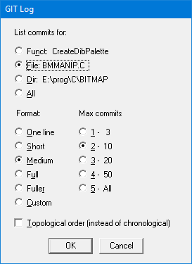 Git Log dialog