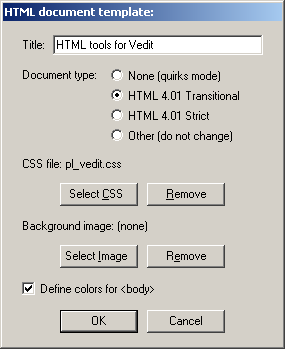 Document template dialog box