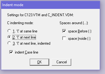 Selecting indent mode